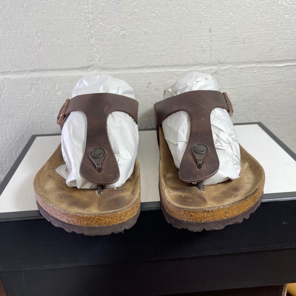 Birkenstock Gizeh Thong Sandals Brown Leather Buckle Slip On Womens 42 EU/11 US